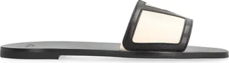 Valentino Garavani Womens Square-Toe Lambskin Slides Black Sandal