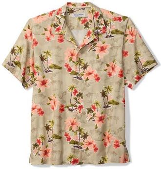 Tommy Bahama Coastal Ease Palm & Petals Floral IslandZone Camp Shirt in Cameo at Nordstrom, Size Xxx-Large