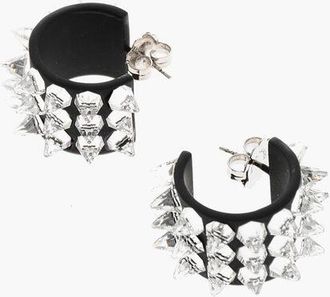 Amina Muaddi Metal KARMA Hoop Earrings with Spiked Crystals size Unica
