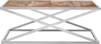 Premier Housewares Interiors by Premier Modern Coffee Table with Stainless Steel Frame and Distressed Wood Top, Stylish Industrial Coffee Table