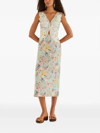 Farm Rio Rendeira Butterfly-appliqu&eacute; Floral-print Midi Dress