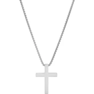 Steeltime Mens Stainless Steel Square Cross Pendant Necklace in Silver at Nordstrom Rack