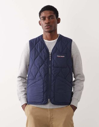 Polo Ralph Lauren Gilet isolante blu navy con logo e zip