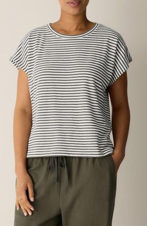 Eileen Fisher Stripe Organic Cotton T-Shirt in Olive at Nordstrom, Size Xx-Small