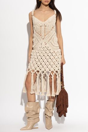 Balmain Dress With Decorative Weave, Womens, Cream