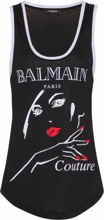 Balmain Flocked Relaxed Tank Top With Balmain Beauty Print in Black at Nordstrom, Size X-Small