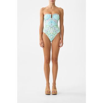Camilla Gathered Bandeau One Piece W U Ring Front in Midsummer Mosaics at Nordstrom, Size Small Au