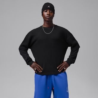 Nike Jordan Mens Jordan Brooklyn Waffle Crew-Neck Sweatshirt in Black | IM9816-010