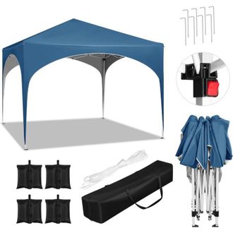 Woltu Woltu Cenador De Jard&iacute;n 3x3m Azul +set 4 Sacos De Arena