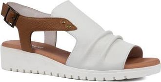 Django & Juliette Madis Low Wedge Sandal in White/Dark Tan Leather at Nordstrom, Size 40