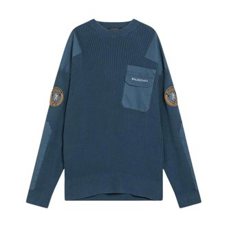 Balenciaga Su&eacute;ter de Punto Patchwork - Knitwear - Hombre - Azul - M