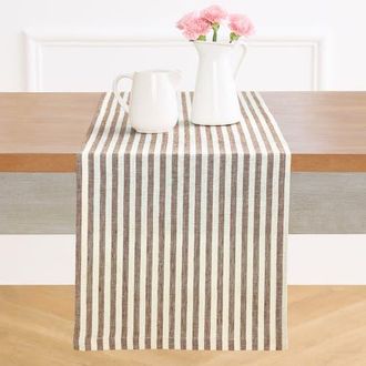Solino Home Linen Table Runner for Dining Table, Holiday and Everyday Table Decor - Amalfi Stripe in Brown And Cream at Nordstrom, Size Xx-Small