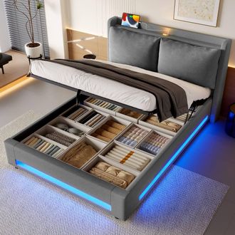 Direct Wicker Velvet Upholstered King Storage Bed Frame with Hydraulic Lift System in Dark Grey