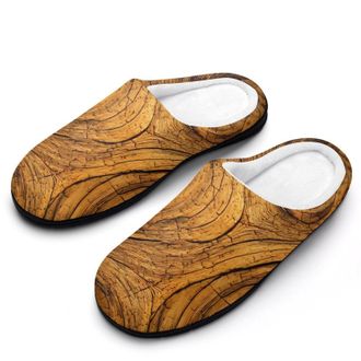 Generic Wood Tree Rings Pattern Slippers Men Winter Warm Cotton Anti-Slip Indoor Slip-Ons House Shoes