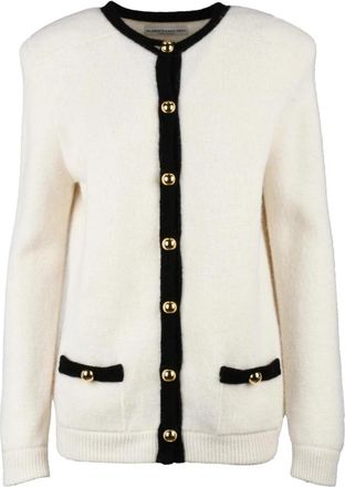 Alessandra Rich Juwelenknoop Alpaca Wol Cardigan - Dames - Vesten - Wit - XS - Wol - Truien & Vesten