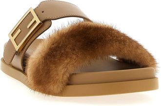Fendi Womens Brown Leather Slides Shoe