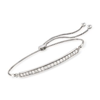 Ross-Simons Diamond Curved Bar Bolo Bracelet in Sterling Silver