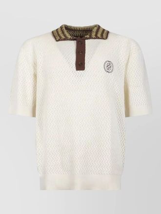 Dr&ocirc;le de Monsieur short sleeve textured knit polo ribbed collar