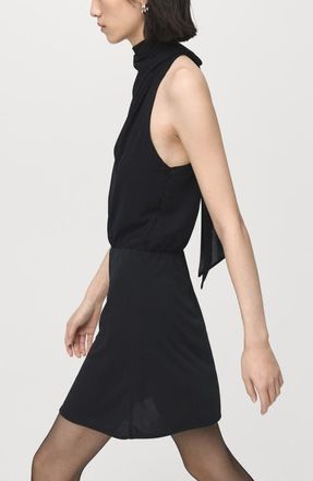 Mango Tie Neck Minidress in Black at Nordstrom, Size Medium