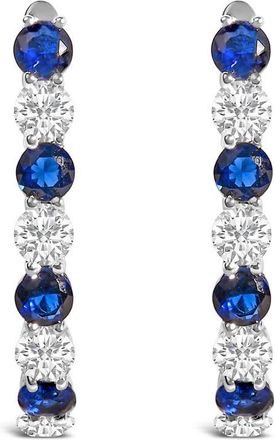 House of Brilliance 925 Sterling Silver Created Blue and White Sapphire Hoop Earrings
