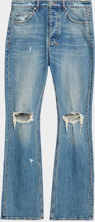 Ksubi Mens Bronko Texas Studded Wide-Leg Bootcut Jeans