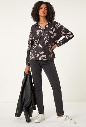 Roman Mono Floral Collared Top