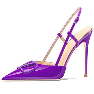Generic Womens Slingback Stiletto Heels Pointed Toe High Heel Dress Shoes Patent Leather Buckle Strap Classic Formal Footwear for Wedding & Evening Party,Purp