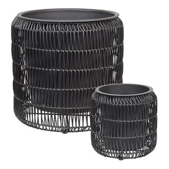 Beliani Beliani - Conjunto De 2 Macetas De Rat&aacute;n Sint&eacute;tico Para Interior Y Exterior Con Inserto Negro Brodeia