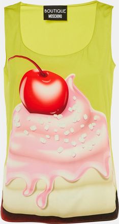 Moschino Boutique Moschino Volt Green Ice Cream Print Crepe Sleeveless Top