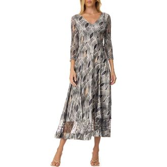 Komarov Geometric Charmuese Dress with Lace Sleeves in Black Eye at Nordstrom, Size X-Small