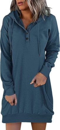 Generic Casual Hoodie Dress with Hood Long Sleeve Hoodies Dress Cover Up Button Up Dresses Loose Fit Oversize Sweatshirt Dress Winter Soft Warm Sweatshirt Dre