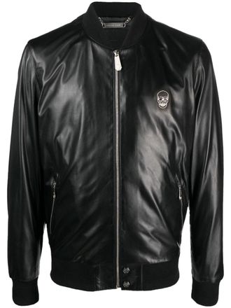 Philipp Plein Leren bomberjack - Zwart