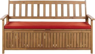 Beliani Beliani - Rustic Outdoor Patio Storage Bench Solid Acacia Wood 160 cm Red Cushion Sovana