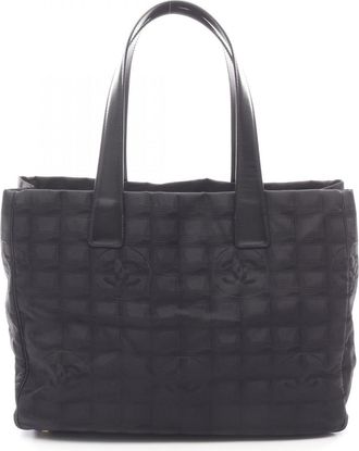Chanel Black Leather Nylon Canvas Handbag Tote Bag (Pre-Owned)