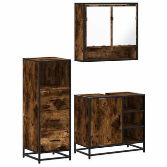 Berkfield Home 3 Piece Bathroom Furniture Set Smoked Oak Engineered Wood in Brown