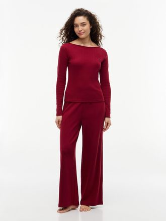 Tommy Hilfiger Womens Pointelle Pajama & Scrunchie Gift Set - Rouge - XL