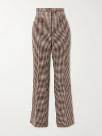Giuliva Heritage Collection Pantaloni A Gamba Larga In Lana Pied-de-poule Laura - Marrone