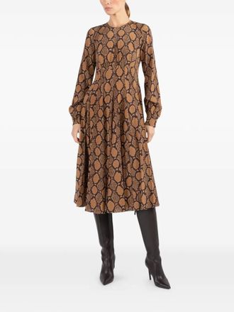 Michael Kors long-sleeve flared midi dress - Bruin