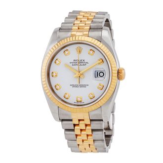 Rolex Pre-owned Rolex Oyster Perpetual Automatic Chronometer Diamond White Dial Mens Watch 116233