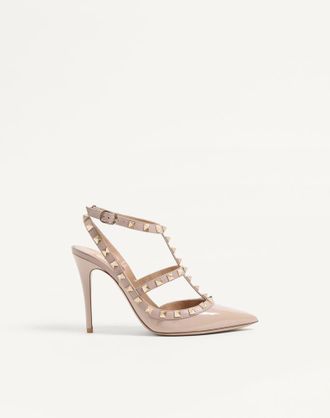 Valentino Garavani D&eacute;collet&eacute; Rockstud In Vernice Con Cinturini 100Mm Donna POUDRE 34.5