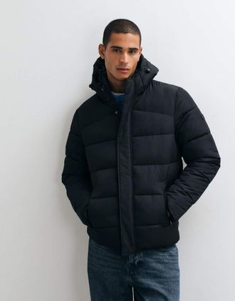 Threadbare giacca puffer con cappuccio impermeabile nera-Nero