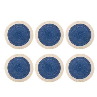 OEM Manteles Individuales Redondos Con Pomp&oacute;n Resistentes Al Calor, 6 Unidades, Color Azul