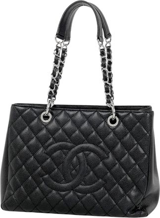 Chanel Matelasse Black Grained Calfskin Shoulder Bag Tote Bag (Pre-Owned)