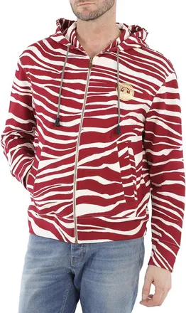 Roberto Cavalli Mens White / Carmine Zebra-print Cotton Zip Hoodie, Size X-Small