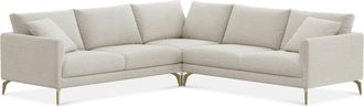 Castlery Lena L-Shaped Sectional Sofa Customized, Performance Classic Twill Cream Brass Legs, Spill Resistant, Removable Covers for Sofas