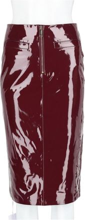 Self Portrait Burgundy Patent Glossy Viscose-Blend Pencil Skirt