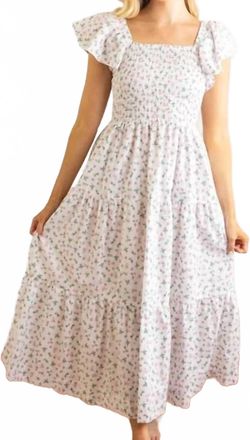 8 Oak Lane Smocked Flutter Sleeve Midi Dress In Blush Blossom