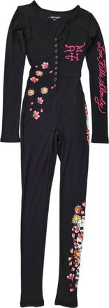 Ed Hardy Womens Flower Skull Long Sleeve Pajama In Black