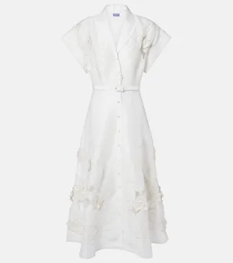 LEO LIN Aubrey floral-appliqu&eacute; linen-blend shirt dress