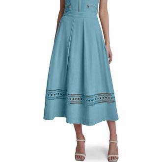 DKNY Eyelet Embroidery Linen Blend A-Line Skirt in Cameo Blue at Nordstrom, Size X-Large